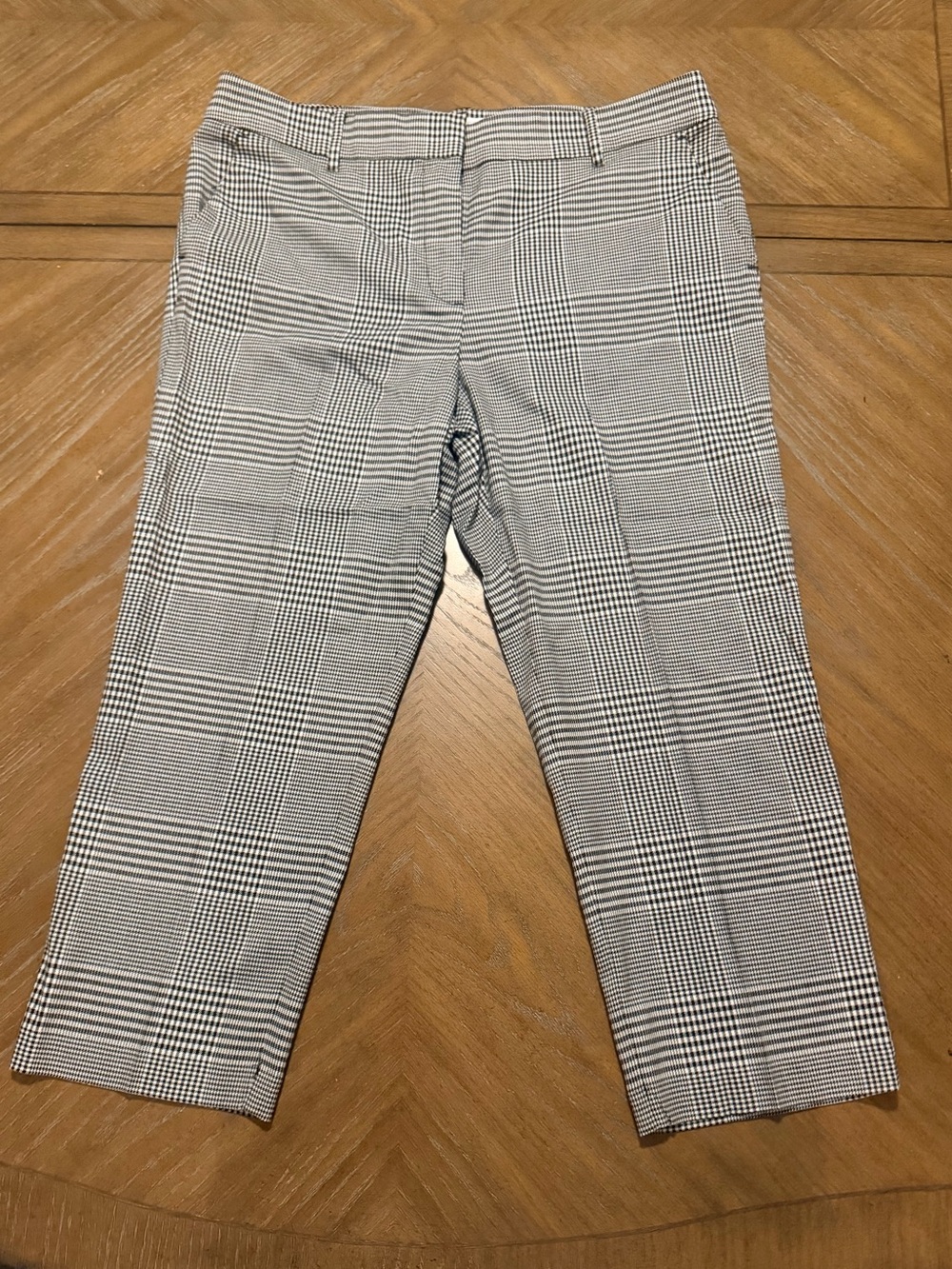 LOFT Black and White Plaid Riviera Slim Pants, petite